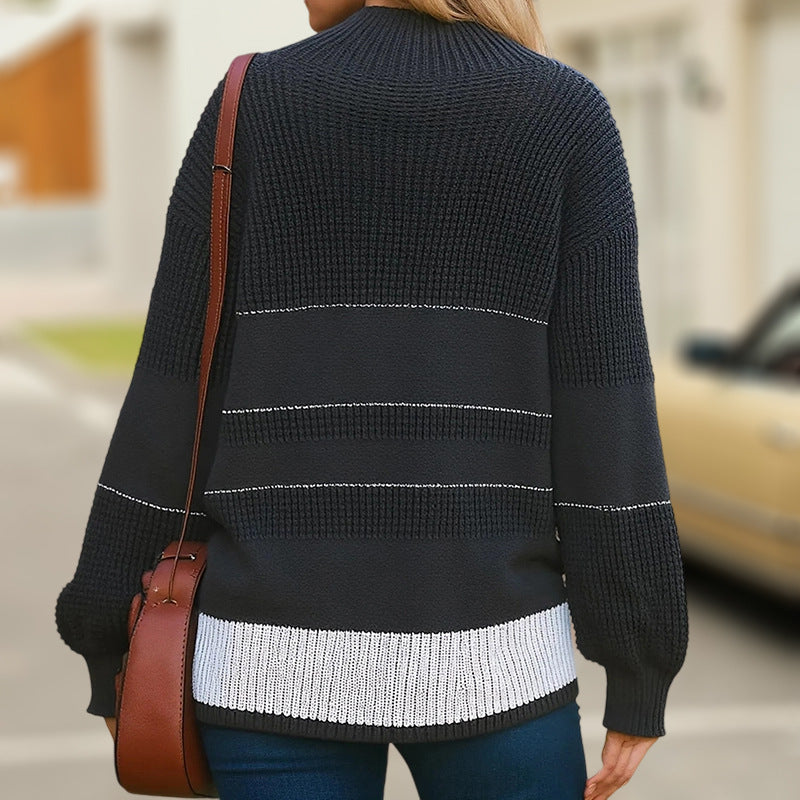 Damen modischer Strickpullover mit strukturiertem Kragen und Knopfdetails R&B