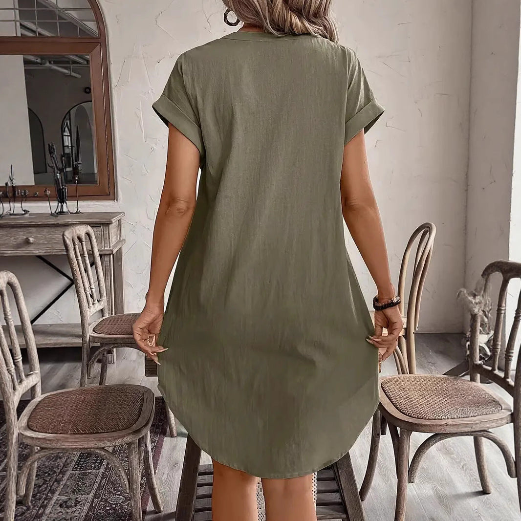 Damen Hemdblusenkleid aus leichtem Stoff mit kurzen Ärmeln und Knopfleiste R&B