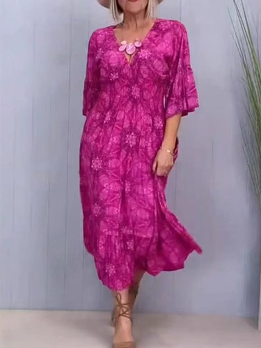 Damen Maxikleid mit elegantem V-Ausschnitt und schwingendem Rock Heidi-Mode