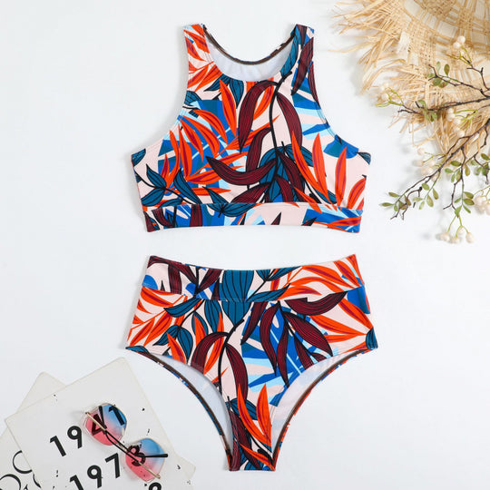 Damen Bikini-Set mit hohem Bund und sportlichem Oberteil R&B