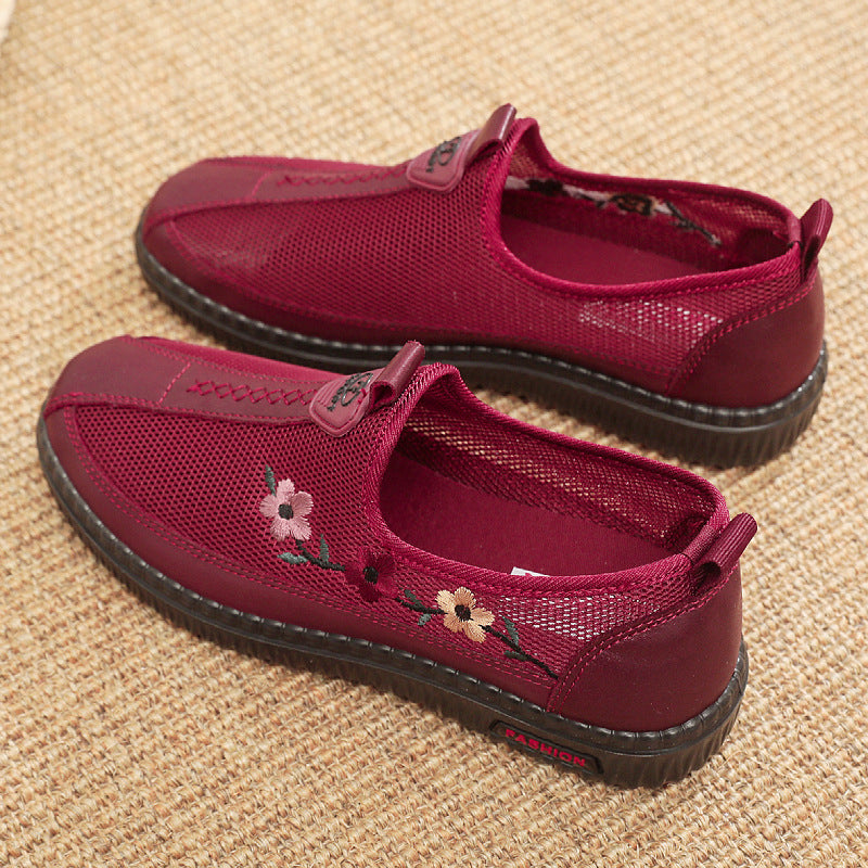 Damen Bequeme Slip-On Schuhe mit atmungsaktiver Netzstruktur und floralem Design
