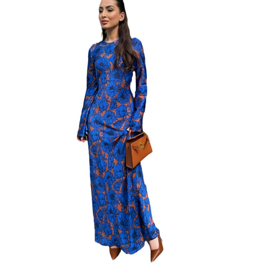 Damen Elegantes Maxikleid mit floralem Design und langen Ärmeln R&B
