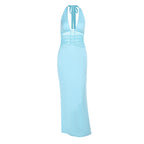 Damen elegantes Maxikleid mit angesagtem Wickeldesign und figurformendem Oberteil EB