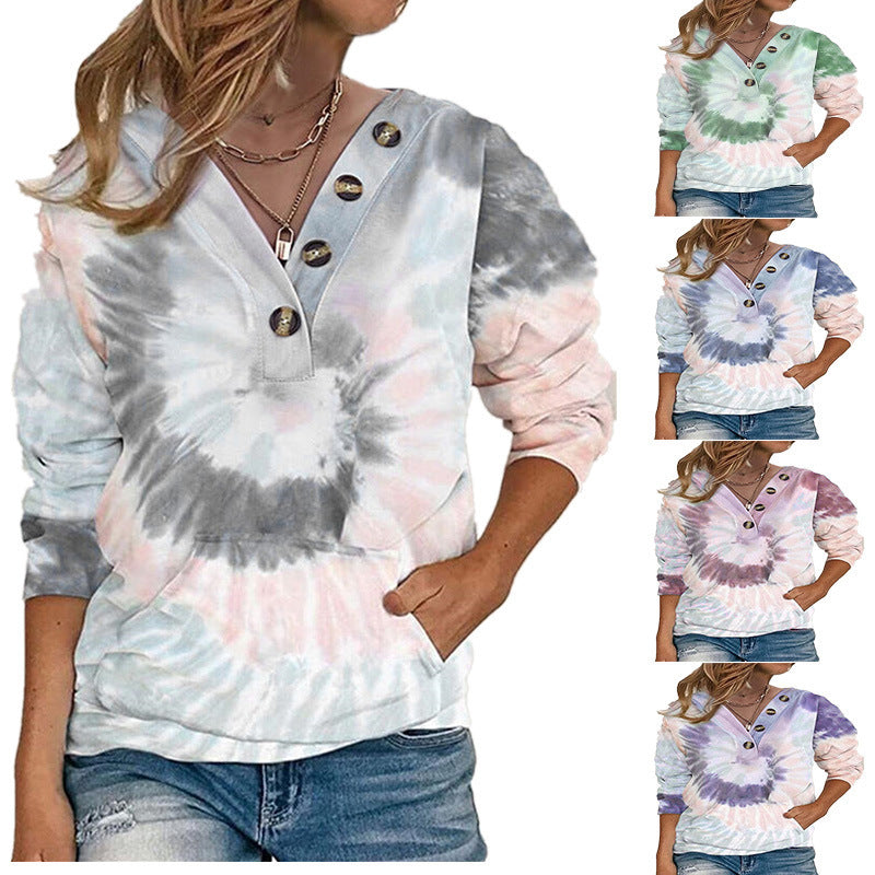 Damen lässiger Pullover mit Knopfdetails und modernem Batikmuster R&B