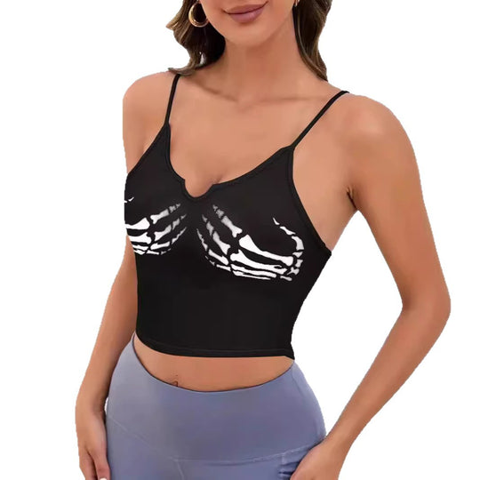 Damen Sportliches Crop-Top mit kreativem Skelett-Design R&B