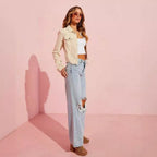 Damen Jeansjacke mit lässigem Schnitt und fransigem Saum R&B