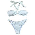 Damen Bandeau-Bikini-Set mit elegantem Ringdetail und verstellbaren Trägern R&B
