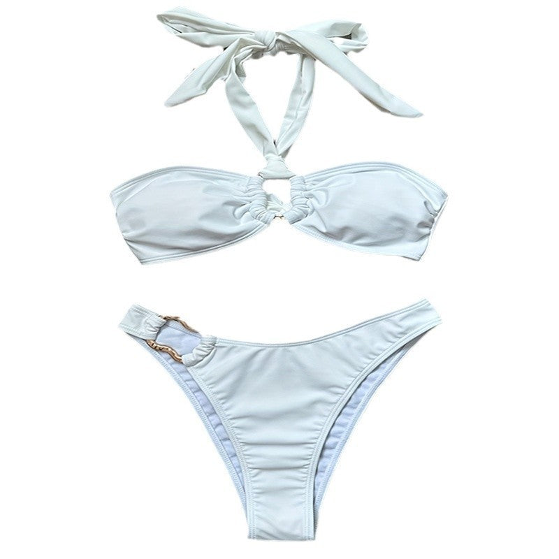 Damen Bandeau-Bikini-Set mit elegantem Ringdetail und verstellbaren Trägern R&B