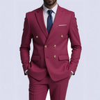 Herren nan doppelreihiger Slim-Fit Anzug mit goldenen Zierknöpfen und schmaler Businesshose R&B