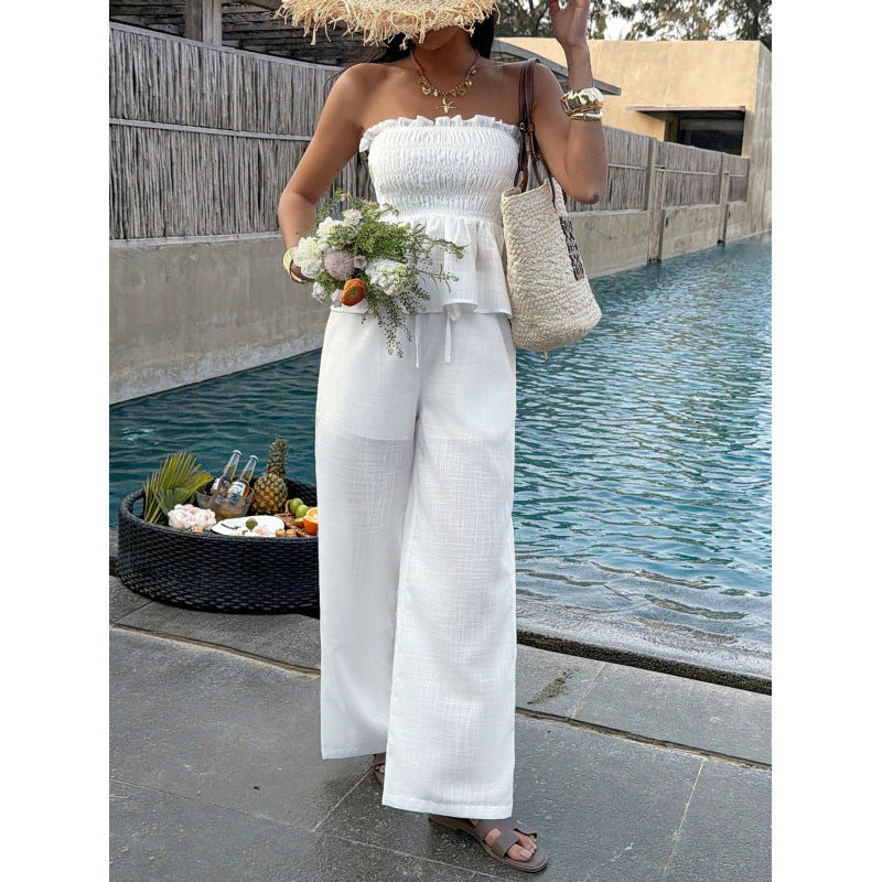 Damen Elegantes Oberteil mit gerafftem Bustier und weiten Hosen R&B