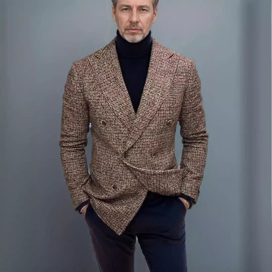 Herren eleganter Doppeltbreasted Blazer im modernen Karodessin R&B