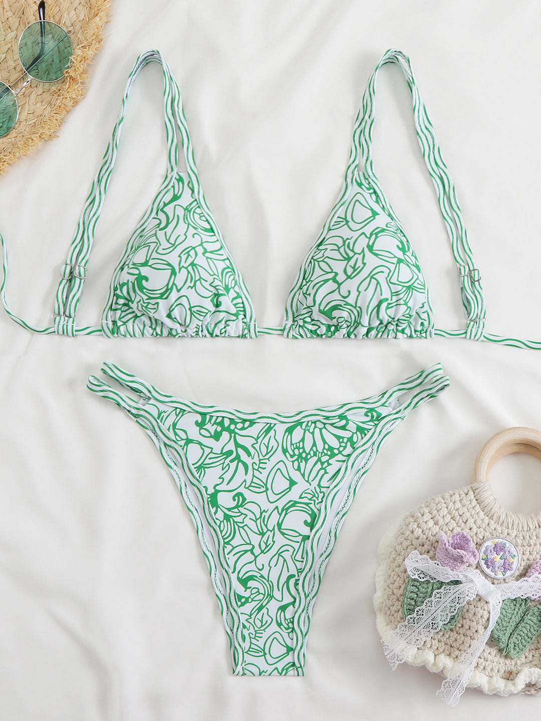 Damen Triangel-Bikini-Set mit lebhaftem Strandmotiv R&B