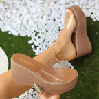 Damen Plateausandalen mit transparentem Obermaterial und rutschfester Sohle