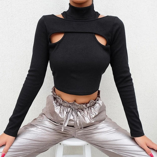 Damen trendiges Oberteil mit Cut-Outs und hohem Kragen R&B