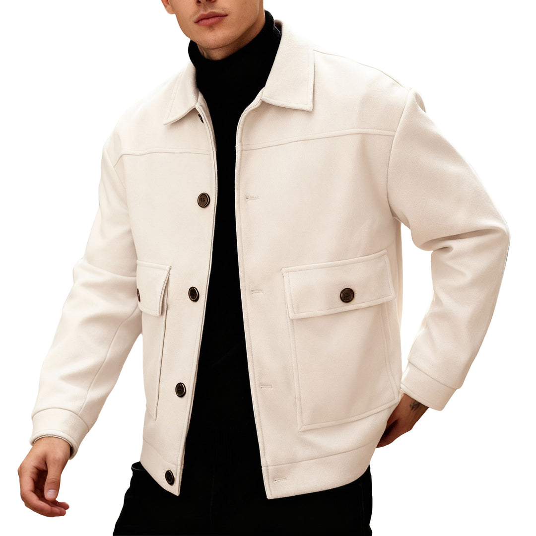 Herren nan kurze Woll-Feldjacke mit Hemdkragen aufgesetzten Pattentaschen und klarer Silhouette R&B