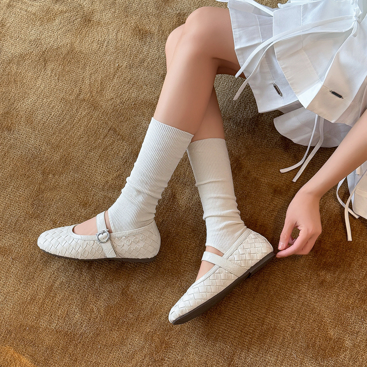 Damen Ballerinas mit modischem Flecht-Design und dekorativem Riemchen R&B