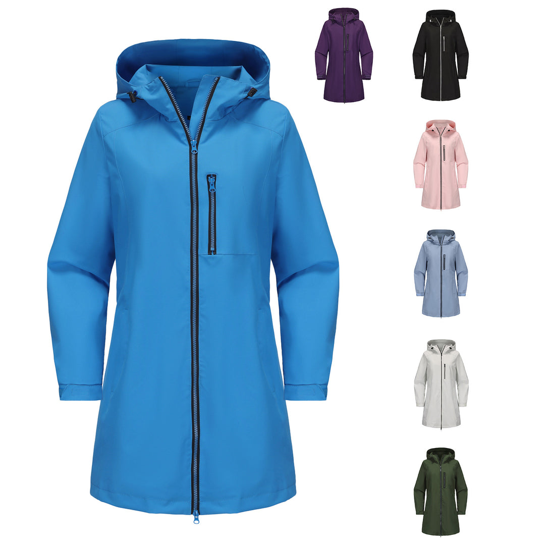 Damen modische Regenjacke mit Kapuze und praktischen Taschen R&B