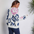 Damen Gemusterter Strickpullover mit floralen Motiven und lässigem Schnitt R&B