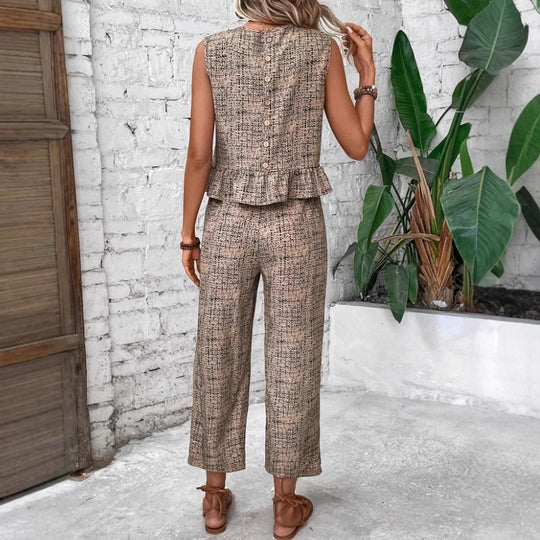 Damen zwei-teiliges Set mit peplum Oberteil und weit geschnittenen Hosen R&B