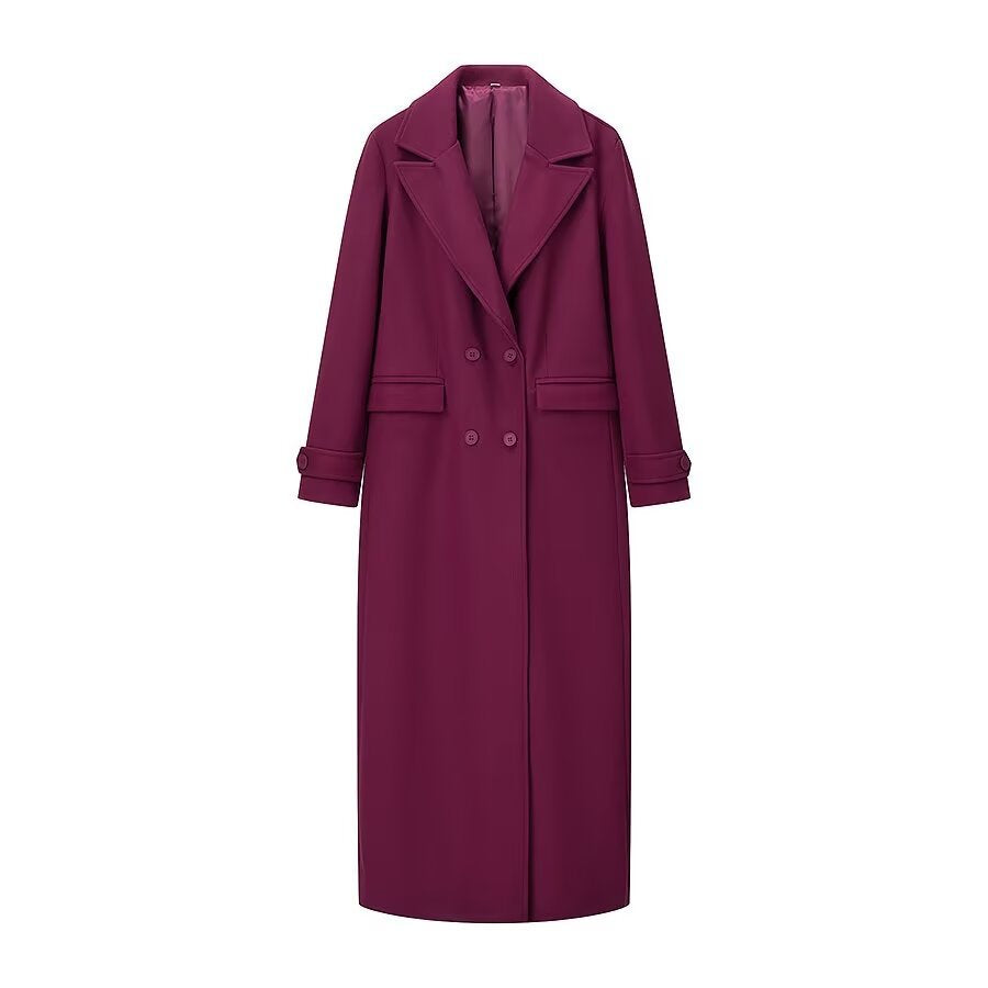 Damen eleganter und lässiger Langmantel mit doppelter Knopfreihe R&B