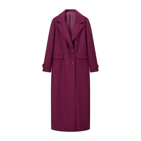 Damen eleganter und lässiger Langmantel mit doppelter Knopfreihe R&B