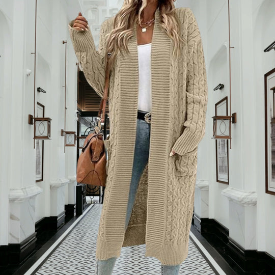 Damen Strickjacke mit grobem Zopfdesign und praktischen Taschen R&B