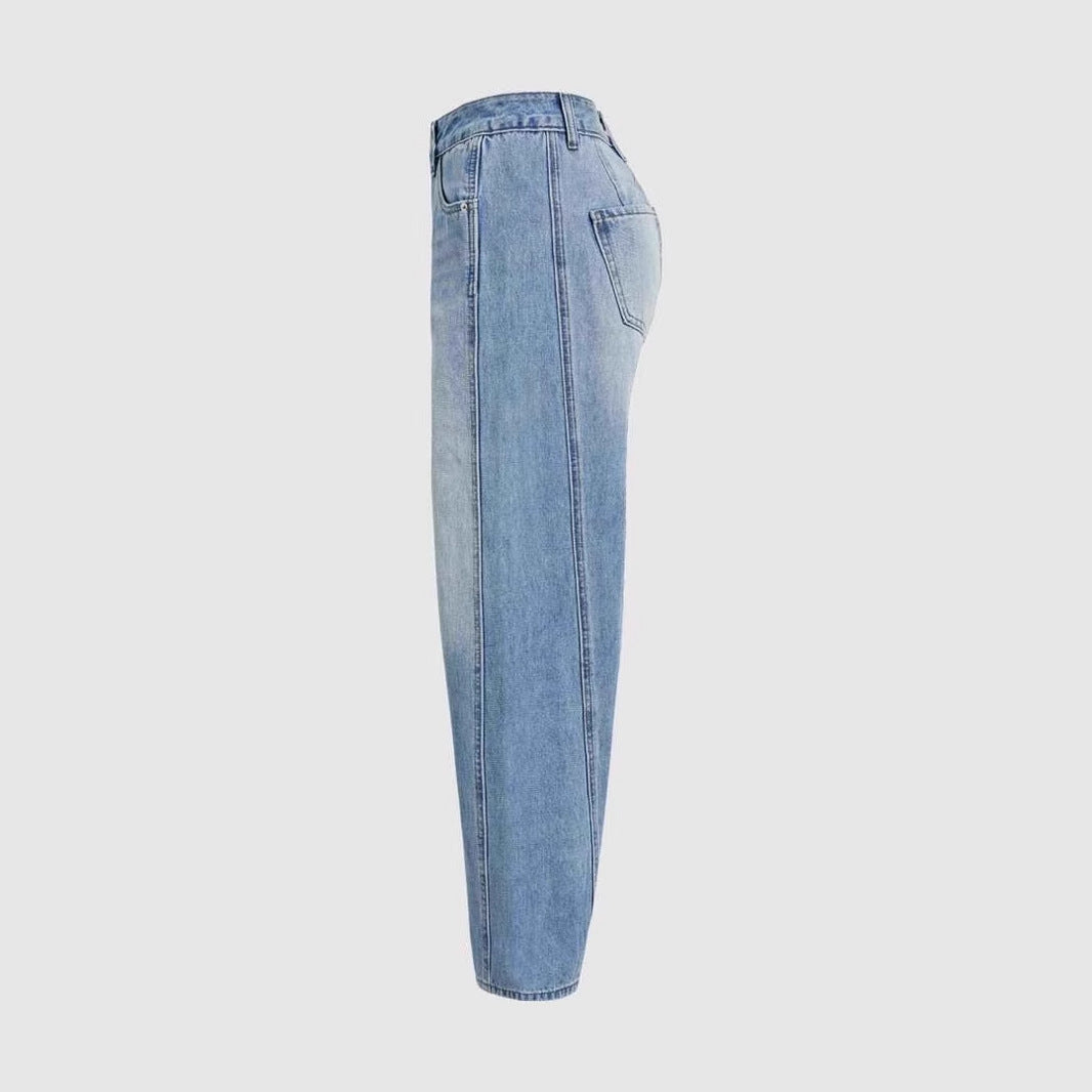 Damen weit geschnittene Denim-Jeans mit hohem Bund und modernen Designdetails R&B