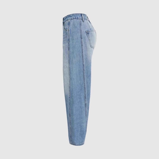 Damen weit geschnittene Denim-Jeans mit hohem Bund und modernen Designdetails R&B