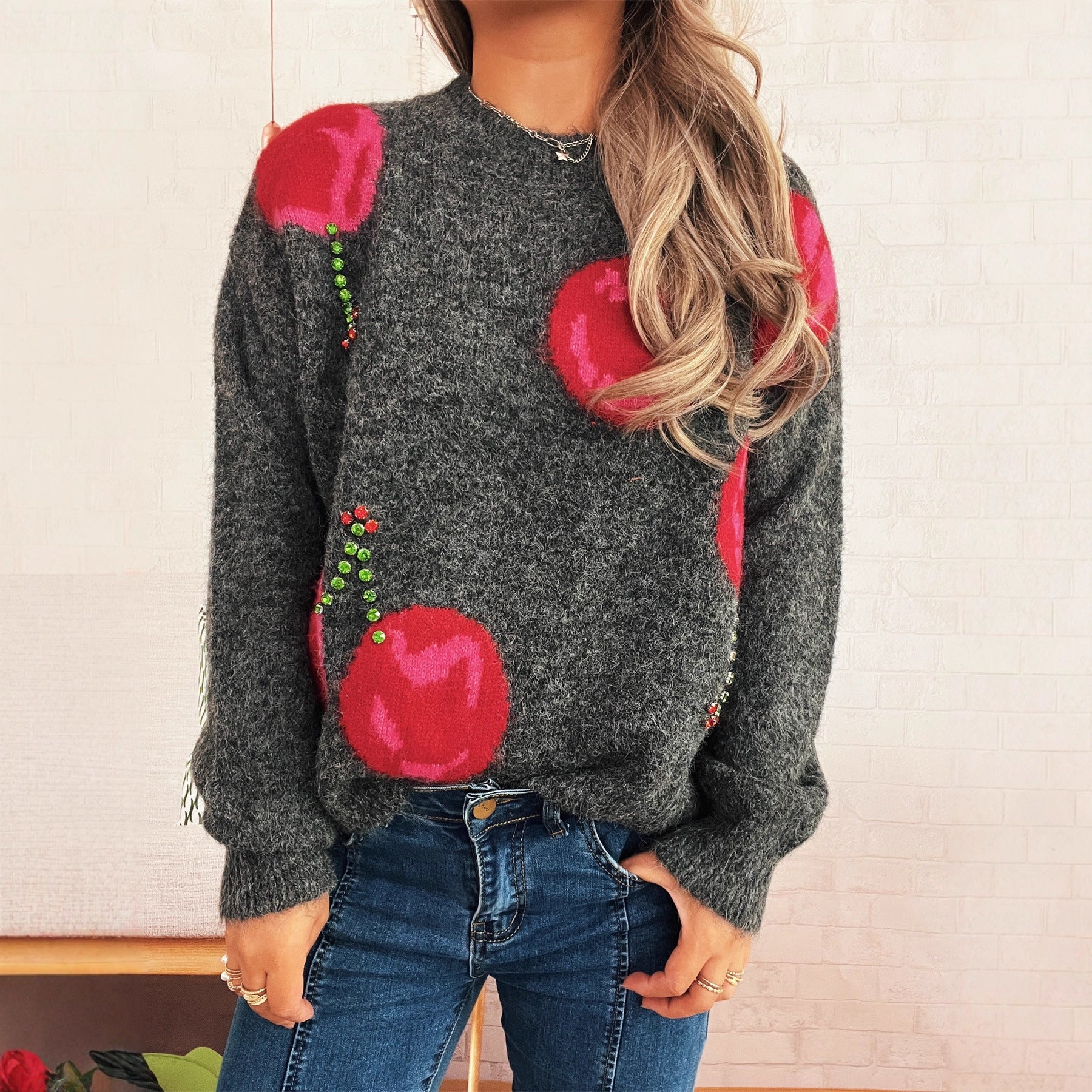 Damen Strickpullover mit kreativem Herzmotiv und weichem Material R&B