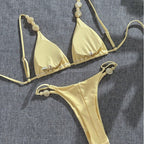 Damen Triangel-Bikini mit dekorativen Perlenakzenten und feinem Minimaldesign R&B