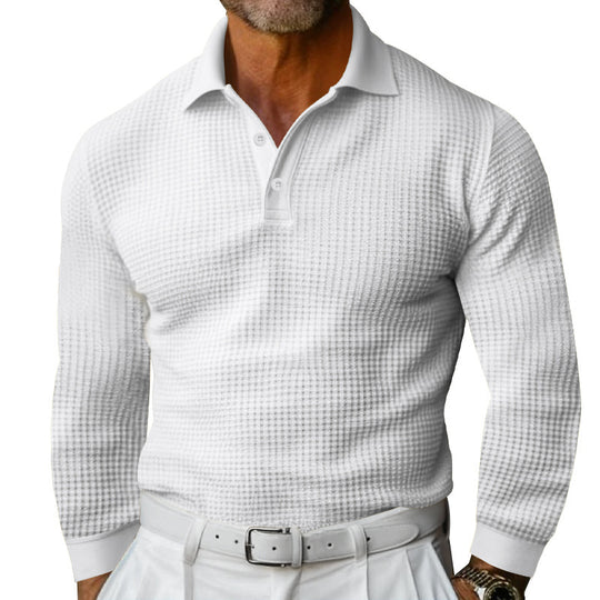 Herren Langarm-Poloshirt mit strukturiertem Design und klassischem Kragen R&B