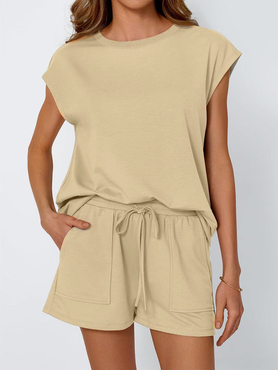 Damen lässiges Zweiteiliges Set mit weitem Oberteil und Shorts R&B