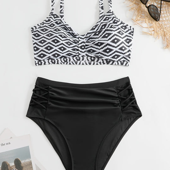 Damen Hochgeschnittener Bikini mit floralen Akzenten und raffinierten Details R&B