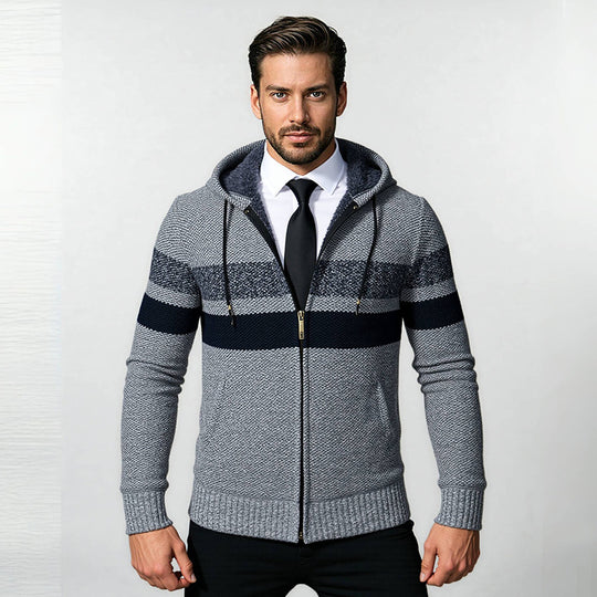 Herren stylische Strickjacke mit Kapuze und innovativem Design R&B