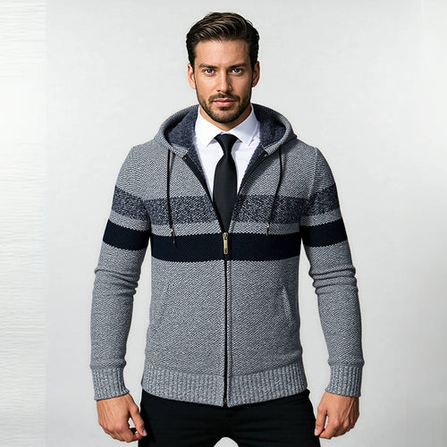 Herren stylische Strickjacke mit Kapuze und innovativem Design R&B