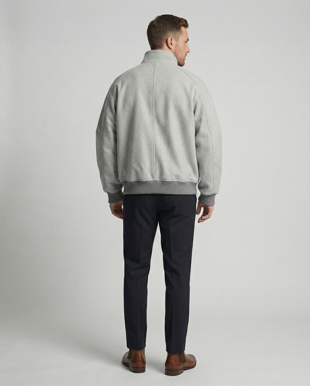 Herren Oversize-Wollmix-Blouson mit hohem Stehkragen verdecktem Zweiwege-Reißverschluss und gerippten Ärmelbündchen R&B