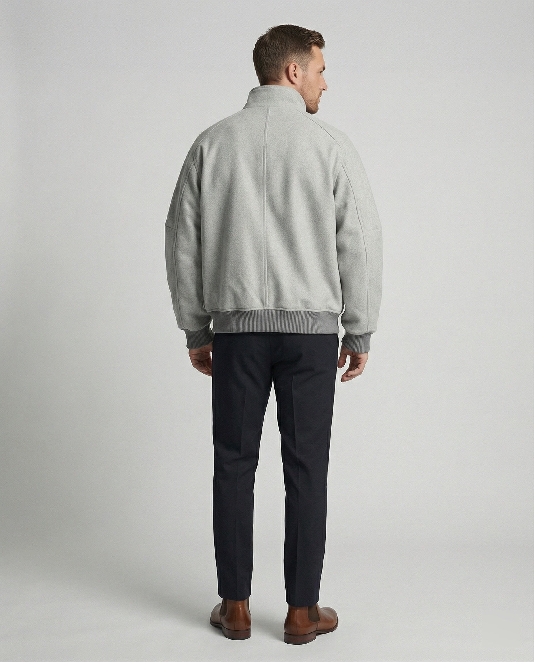 Herren Oversize-Wollmix-Blouson mit hohem Stehkragen verdecktem Zweiwege-Reißverschluss und gerippten Ärmelbündchen R&B
