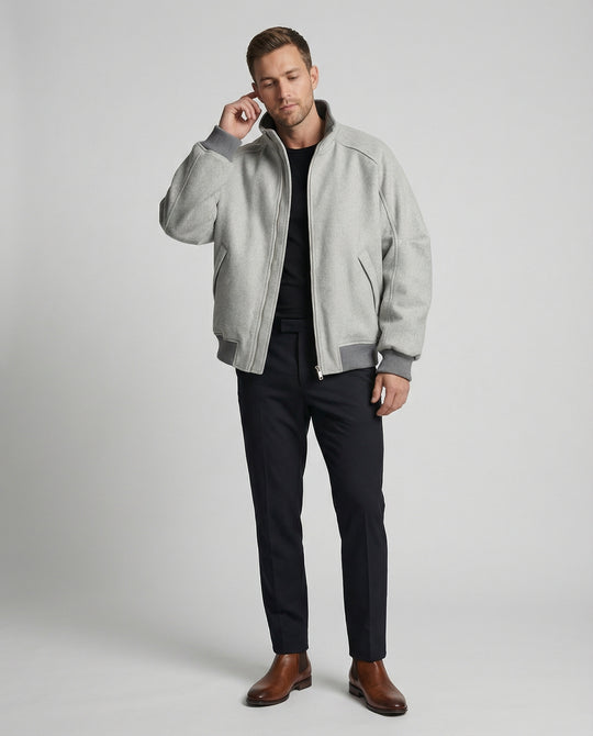 Herren Oversize-Wollmix-Blouson mit hohem Stehkragen verdecktem Zweiwege-Reißverschluss und gerippten Ärmelbündchen R&B