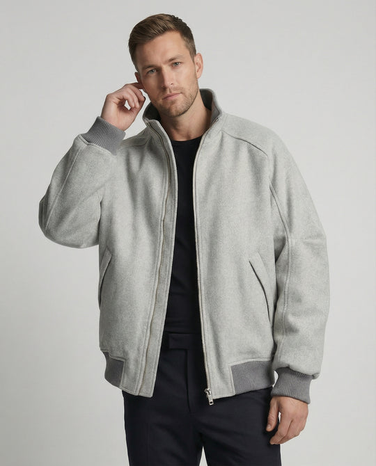 Herren Oversize-Wollmix-Blouson mit hohem Stehkragen verdecktem Zweiwege-Reißverschluss und gerippten Ärmelbündchen R&B