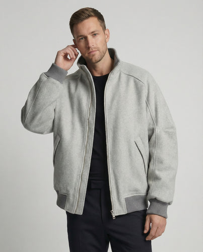 Herren Oversize-Wollmix-Blouson mit hohem Stehkragen verdecktem Zweiwege-Reißverschluss und gerippten Ärmelbündchen R&B