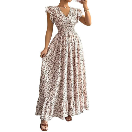 Damen Maxikleid mit floralem Rüschendesign und elastischem Taillenteil R&B