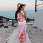 Damen Maxikleid mit verführerischem V-Ausschnitt und floralen Akzenten R&B