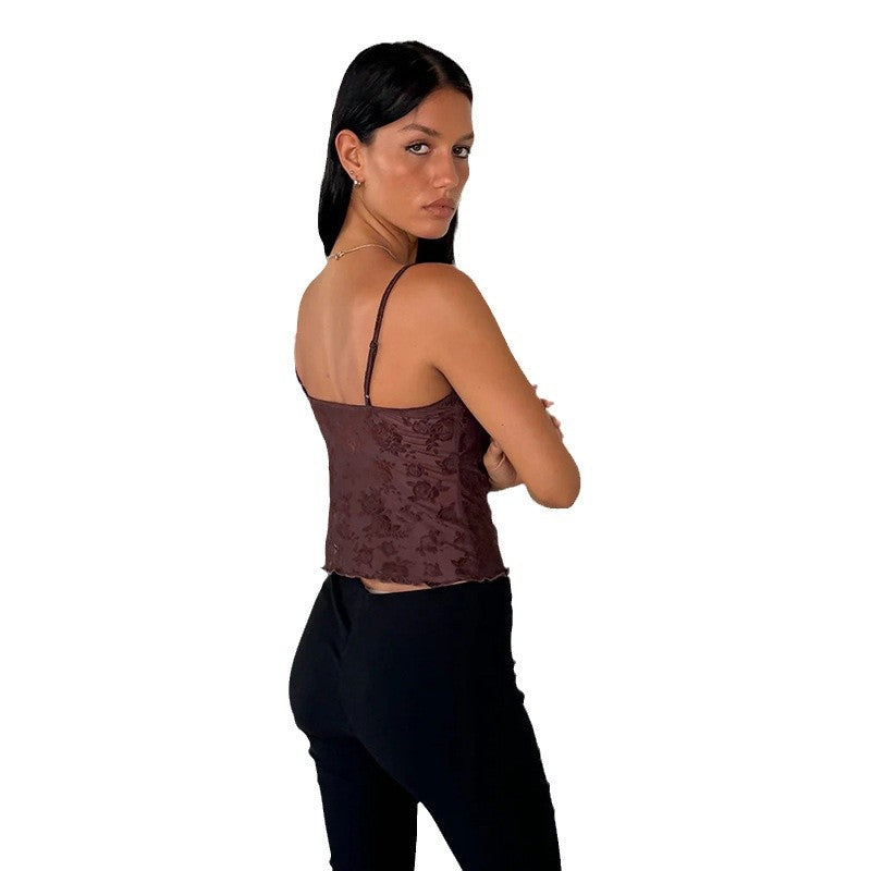Damen Spitzen-Crop-Top mit floralem Design R&B