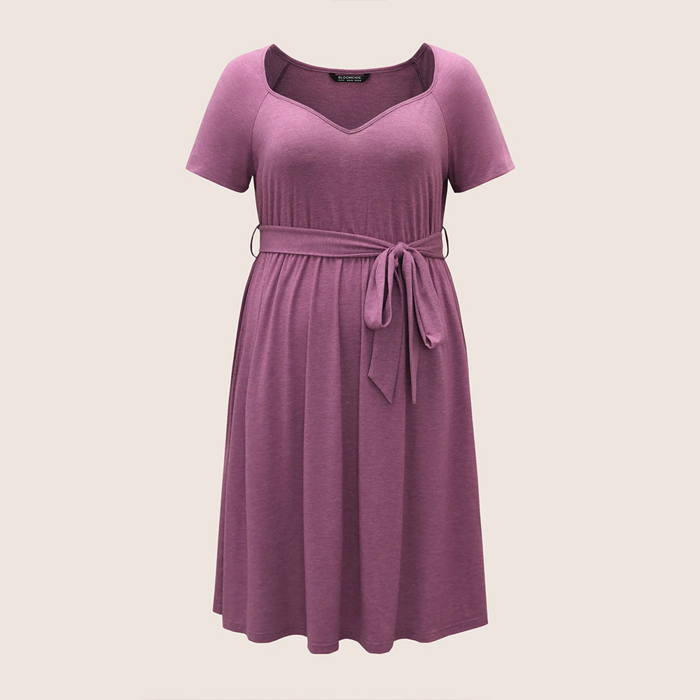 Damen lässiges Maxikleid mit Taillengürtel und V-Ausschnitt R&B