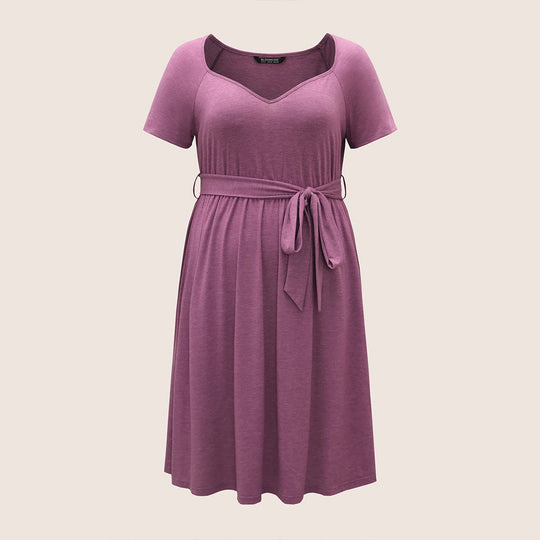 Damen lässiges Maxikleid mit Taillengürtel und V-Ausschnitt R&B