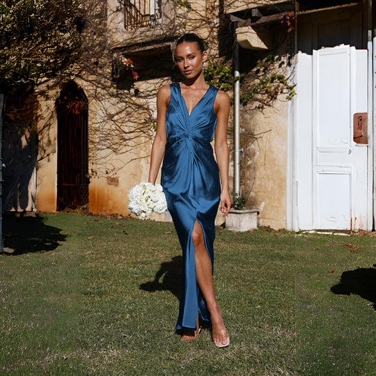 Damen Elegantes Maxikleid mit raffiniertem Wickeloberteil und seitlichem Schlitz R&B