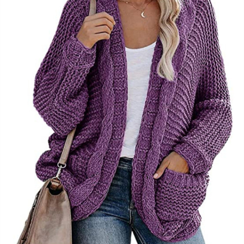 Damen Grobstrickjacke mit lässigen Konturen und großen Taschen R&B