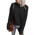 Damen lässiger Strickpullover mit hochgeschlossenem Kragen und dekorativen Nähten R&B