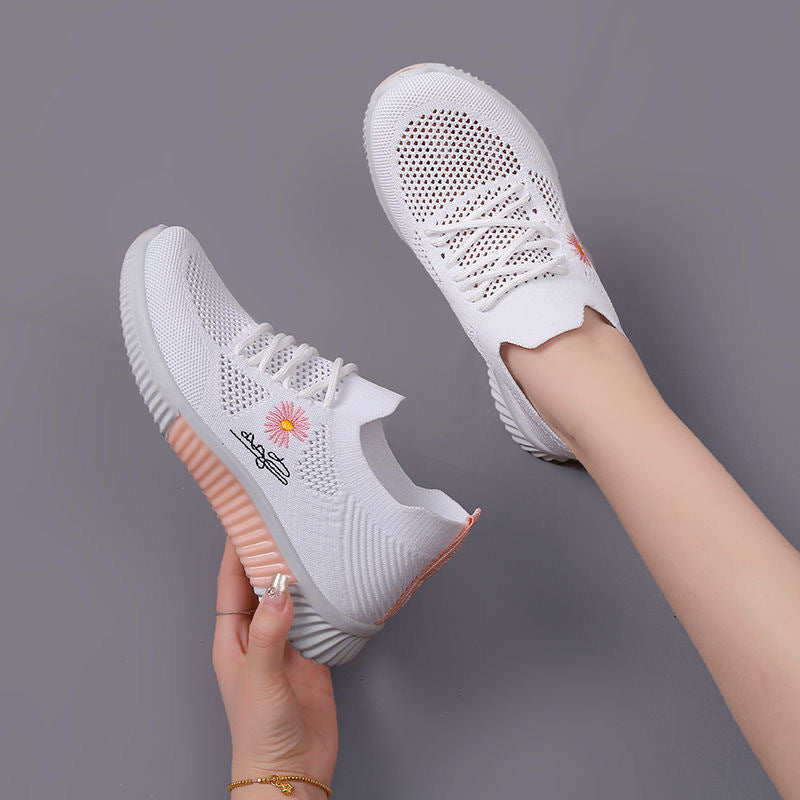 Damen modische Sneaker mit floralem Design und elastischem Einsatz R&B