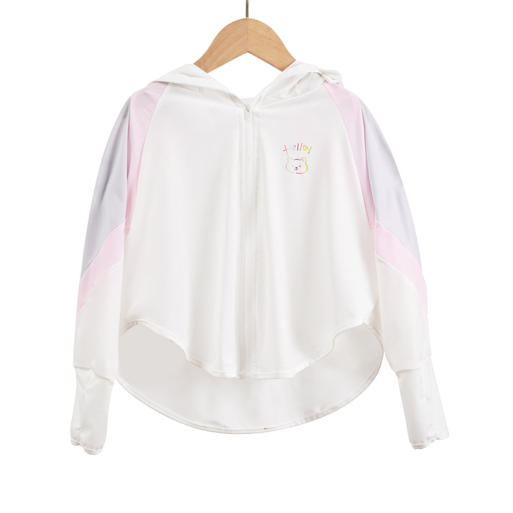 Unisex nan ultraleichte Kinder-Sonnenschutzjacke mit Kapuze, Reißverschluss, Meshfutter und Bärenstickerei  R&B